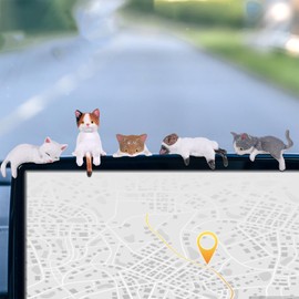 Tucnoeu 5pcs Cute Cat Fingurine Computer Monitor Decor, Mini Cat Figurines, Girl Car Accessories Interior, Mini Resin Cats for Computer Monitors, Car Screens, Desks