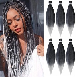 Pre stretched Braiding Hair 26'' Easy Braid 6 Packs Professional Itch Free Synthetic Fiber EZ Braids Yaki Texture Knotless Braiding Hair Extensions (1B/SILVER)
