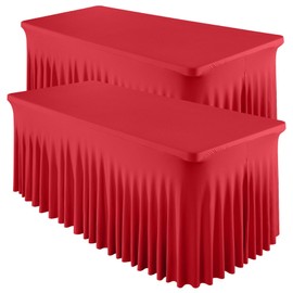 Shillance 2 Packs Red Spandex Table Clothes for 4 Foot Rectangle, Stretch Christmas Skirts Wrinkle-Free Fitted Cover for Event, Wedding, Banquet & Parties