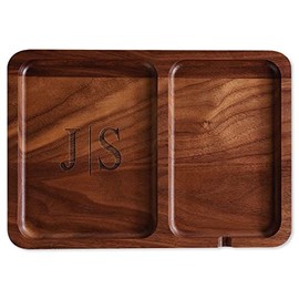 Lillian Vernon Monogrammed Walnut Valet Tray- 10x1x7 Engraved, Add Your Initials, Men's Valet Tray Organizer