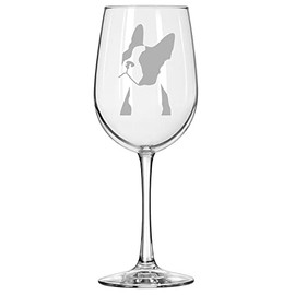 MIP Brand Wine Glass for Red or White Wine Boston Terrier Face (16 oz Tall Stemmed)