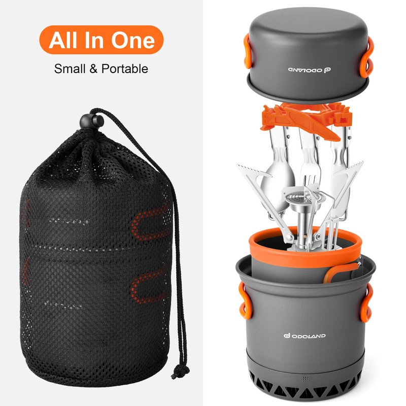 Odoland Extended Camping Tableware Set, Outdoor Cookware, Aluminium Camping Pot