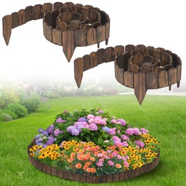 9.6ft L x 3.9in H Landscape Edging - 2Pack Sturdy Anti-Corrosive Wood Garden Edging Border, Low-Profile Blends into Nature, for Yard Flower Bed Path Decorative Tree Fence