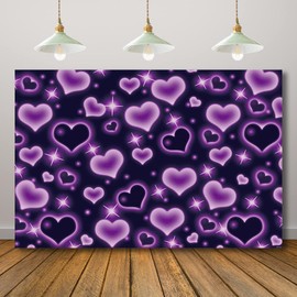 Rarcoirs Purple Hearts Early 2000s Photography Backdrop 90s Birthday Party Anniversary Vintage Background Old School Romantic Banner Selfie Portrait Wall Decorations 71X47inch