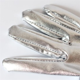 Achsoo Women Short Bridal Wedding Gloves Cosplay Opera Party Gloves Wrist Length (Silver(Patent Leather))