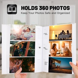 Photo Album 4x6 360 Pockets with Memo, 4x6 Photo Book Leather Cover, Wedding Picutres Album with Writing Space for Wedding Kids Family Holiday Baby Engagement (White)