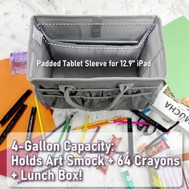 Cupohus Water-Resistant Art Organizer Tote Bag - Craft Storage Bag with Multiple Pockets and Handles for Artists, Kids, Students, and More – Grey