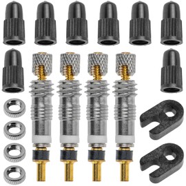 Bicycle Valve Replacement Set with 18 Pieces for Presta Valve (SV) Including 4 x Presta Valve, 8 x Valve Caps, Installation Tool, Replacement Valve for Road Bike up to 15 bar, French Valve Repair
