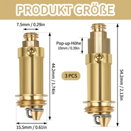Alethron Pop Up Drain Valve, Pack of 3 Sink Plugs, Pop Up, Click Valve Made of Brass Replacement Pop Up Valve Sink Plug for Push, Pressure Spring Element Sink for Bathtub Drain Plug