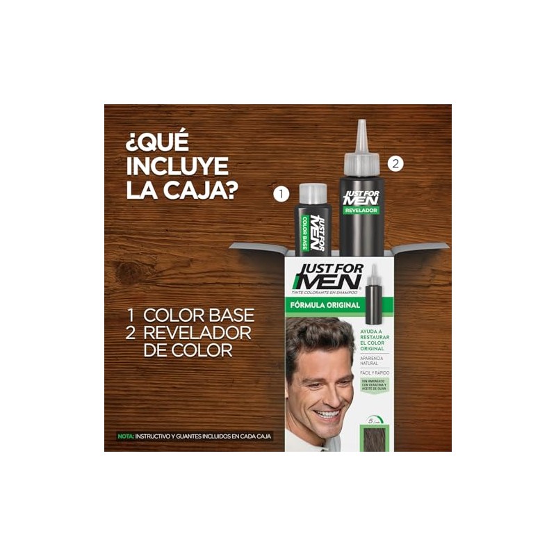 Just For Men Tinte Shampoo para Canas, Fórmula Original, Castaño