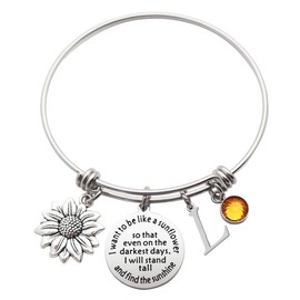 Eilygen Sunflower Bracelet Gift Initial Charm Bracelet 26 Letters Adjustable Bracelet for Women Encouragement Jewelry for Her (Sunflower Bangle L)