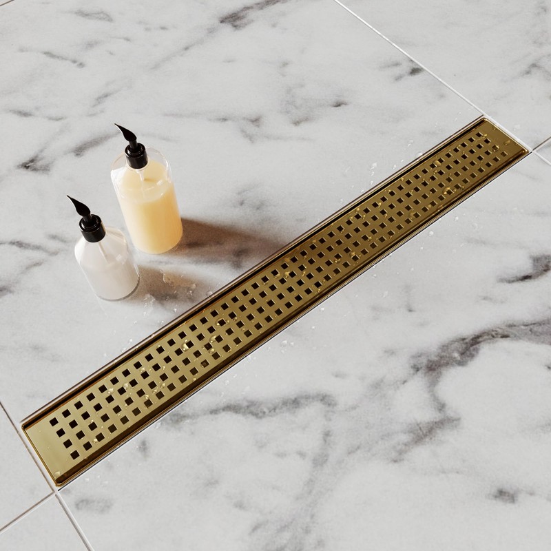 HTOH Linear Shower Drain, 24 Inch Gold Shower Drain with