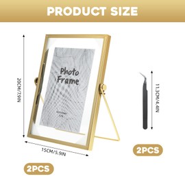 Pack of 2 Picture Frames Standing Glass A5 15 x 20 cm Glass Picture Frame Gold Glass Frame for Pressed Flowers Visible on Both Sides Pressed Flowers for Embossing Photos with Tweezers Gold