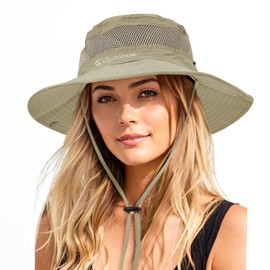 Durio Sun Hat for Men and Women - Outdoor Summer Hiking Hat UV Protection Bucket Cap with Chin Strap Fishing Hat Safari Hat Foldable Mesh Wide Brim Camping Hat, Khaki Dark