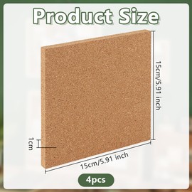 OLYCRAFT Pack of 4 Square Cork Boards, Pin Board, Square Cork, 15 x 15 cm, Cork Sheets, Pin Boards, Cork Board, Made of Wood, 10 mm Thick, Square Wooden Panels, Decorative Display Boards for Wall