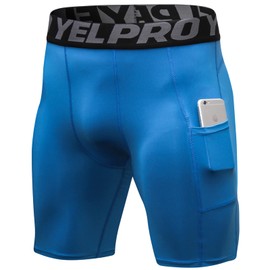 SPVISE Blue Men's Compression Shorts, Compression Underwear for Men Athletic Shorts Pockets Spandex Running Shorts Cool Dry