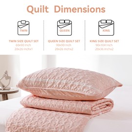 JANZAA Queen Size Quilt Boho Bedding Bedspreads Queen Size Pink Quilt 3PCS with 2 Pillow Cases Reversible Coverlet Bedding Set for All Season