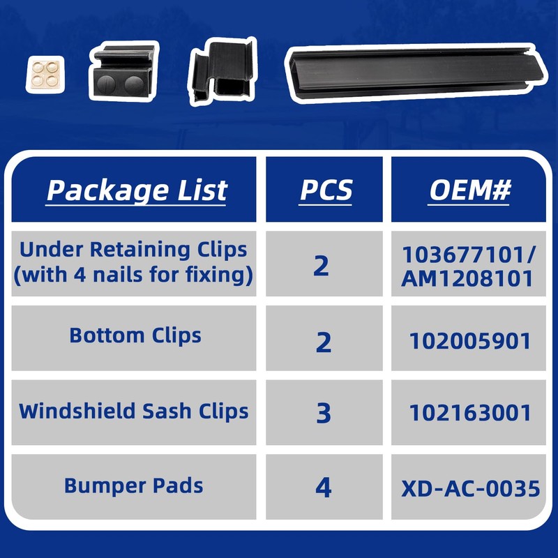Club Car DS Golf Cart Windshield Retaining Clips Kits with