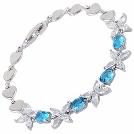 Riva Tennis Bracelet [18 cm/7 Inch] with Oval Cut Gemstone Zirconia CZ [6 Colours Available] in 18K White Gold Plated, Simple Modern Elegance, Brass