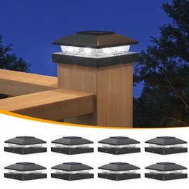 APONUO 4x4 Solar Post Cap Lights, 8 Pack Black for Wood/Vinyl Posts - IP64 Waterproof, 6500K Cool White LED, No-Wire Fence Lights & Deck Lights for Patio Garden Yard Patio