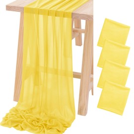 Socomi 4pcs Yellow Gauze Table Runner Chiffon Like Wedding Table Runner 120 inches Long Boho Rustic for Bridal Shower Decorations Baby Shower