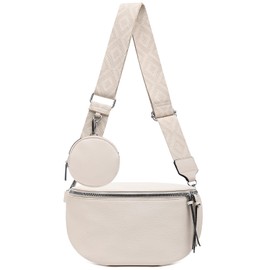ER.Roulour Shoulder Bag Bum Bag Women's Soft Leather Belt Bag Waist Bag with Wide Strap and Coin Crossbody Bag, beige, Retro