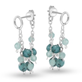 AeraVida - arete minimalistas de plata de ley con cadena de plata de ley y plata de ley | Elegantes arete de plata de ley para mujer | arete de piedra verde | arete para mujer, Metal, Turmalina verde