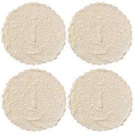 kilofly Crochet Cotton Lace Table Placemats Doilies Value Pack, 4pc, Beige, 17.7 inch