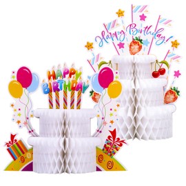FloralGrace Pack of 2 Table Decoration Birthday, Colourful Honeycomb Cakes Centrepieces, Birthday Party Decoration for Children, Women, Adults (3-Ply and 2-Layer)