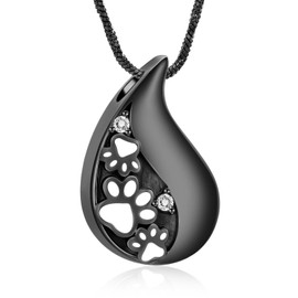 AIWENXI Pet Paw Print Teardrop Urn Necklace for Ashes for Dog/Cat Ash Keepsake Pendant for Cremation Memorial Jewellery for Women/Men