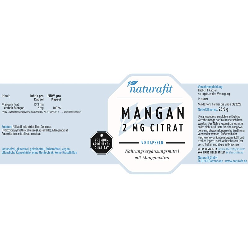 naturafit Manganese 2 mg Citrate Capsules, Pack of 90