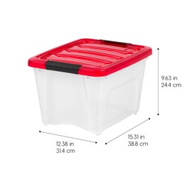 IRIS USA 19 Qt. Stackable Plastic Storage Bins with Lids, 4 Pack - BPA-Free, See-Through Organizing Solution, Latches, Durable Nestable Containers, Secure Pull Handle, Made in USA - Red