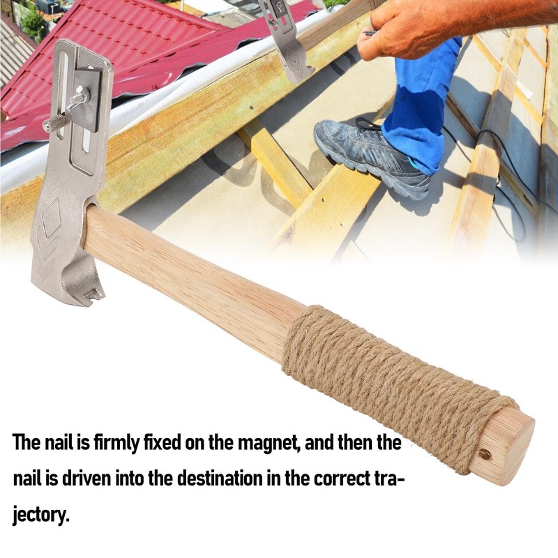 Magnetic Roofing Hammer, Multifunctional Magnet Roofing Hatchet with Wood Handle,