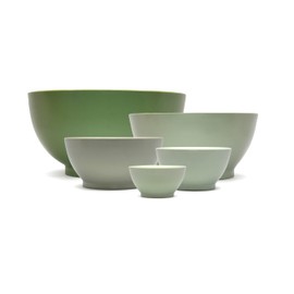 CaliBowl 5-Piece Non-Spill Plastic Mixing Bowl Set - Reusable Nesting Kitchen Bowls with Concave Inner Lip and Non-Slip Base - Ideal for Baking, Prepping, Cooking and Serving - Sage Green
