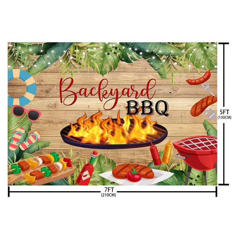 AIBIIN 7x5ft Backyard BBQ Backdrop Summer Seafood Barbecue Backdrop Rustic