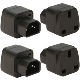 Wirafix C14 to UK Outlet Socket, 4 Pack, IEC 60320 Plug, IEC 320 C14 Male to UK, UK Adapter Plug, C13 Socket Conversion Adapter, Black