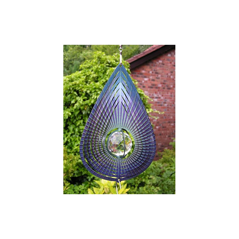 Iron Stop 7.5"/19cm Indigo Teardrop/Raindrop Crystal Wind Spinner + Hook