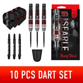 Harrows Ryan Searle "Heavy Metal" Series 2 Player Dart Set, Professional Darts with 90% Tungsten Steel Tip, All Weights, 10-Piece Set (30g)