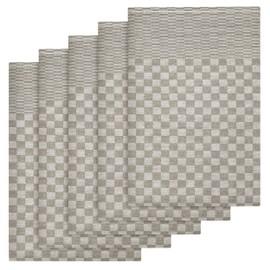 Olivia Rocco Pack Of 5 Kitchen Tea Towels Large 100% Cotton Commercial Grade Check Pattern Lint Free Hotel Quality Dish Cloth Towel Super Absorbent Quick Dry, Natural