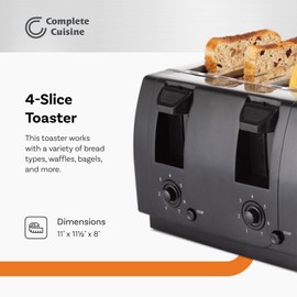 Complete Cuisine CC-TST4000 4-Slice Toaster, 1,300-Watt Electric Toaster with 4 Slots