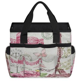 Painted Towers Butterfly Flower Garden Tool Bag Waterproof Garden Tool Storage Bag Heavy Duty Oxford Gardening Tool Bag with Handle & 10 Pockets for Men Women Outdoor Garden Lawn Yard