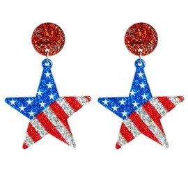 Pingyongchang 4th of July Earrings Cute USA Flag Glitter Acrylic Dangle Earrings Funny Star Heart Cross Fireworks Shape Patriotic Earrings for Women Independence Day Holiday Jewelry-Star