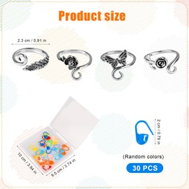 4pcs Crochet Ring for Finger, Butterfly Rose Lotus Angel Wing Yarn Tension Rings with 30 Crochet Paper Clips Crochet Tension Loop Rings for Crocheting Knitting Daily Decoration