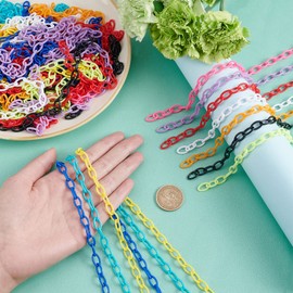 PH PandaHall Cadenas de cable acrílico de 40 hebras, 10 colores, forma ovalada, cadena de eslabones de 18.5 pulgadas, eslabones ovalados para collar, pulsera, anteojos, arete, joyería, decoración de caja de teléfono
