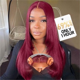 Ailwelia Wear and Go Glueless Bob Wig Human Hair 200% Density 5x5 HD Lace Closure Wigs For Black Women Glueless 5x5 Closure Wigs Human Hair Pre Plucked Bob Burgundy Color 18 Inch