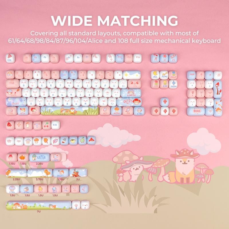 XVX Fox Party Pink Cute MOG Dye-Sub PBT Keycaps (138