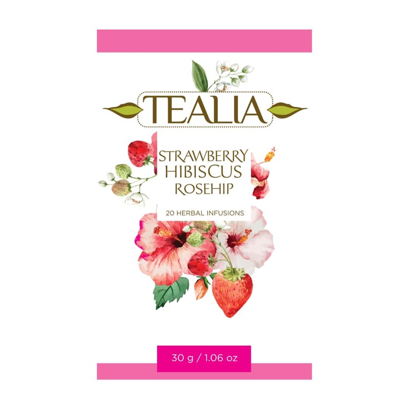 Strawberry Hibiscus Rosehip Herbal Teabags – Tealia Fruit Infusion, 1.5g