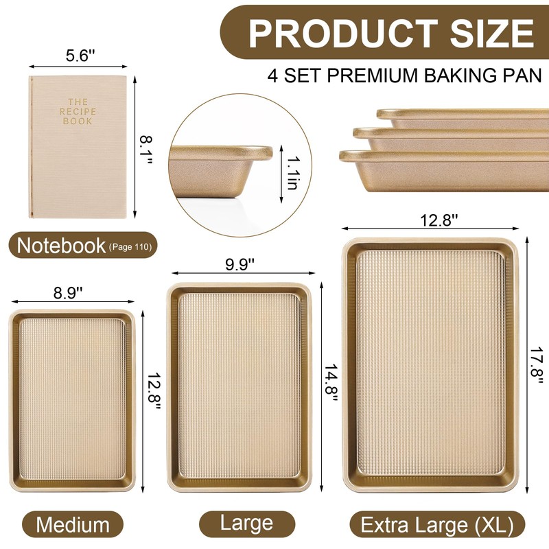 4-Piece Baking Set, 1×Blank Recipe Book & 3×Cookie Sheet Baking