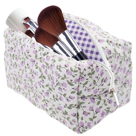 LUHOCIY Cosmetic Bag Flowers, Quilted Cosmetic Bag, Make Up Bag, Made of Soft Cotton Material with Zip for Holding Various Make-Up Utensils (Pink), hhzs, Minimalist/Simple/Popular Style