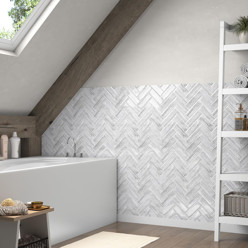 Wallercity Gray Herringbone Marble Peel and Stick Backsplash 10-Sheets Marble